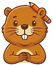 Un castor souriant avec un crayon orange derrière l’oreille.